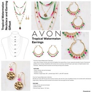 Jewelry lot of 2 Avon watermelon necklace and earring set & single earrings NWT